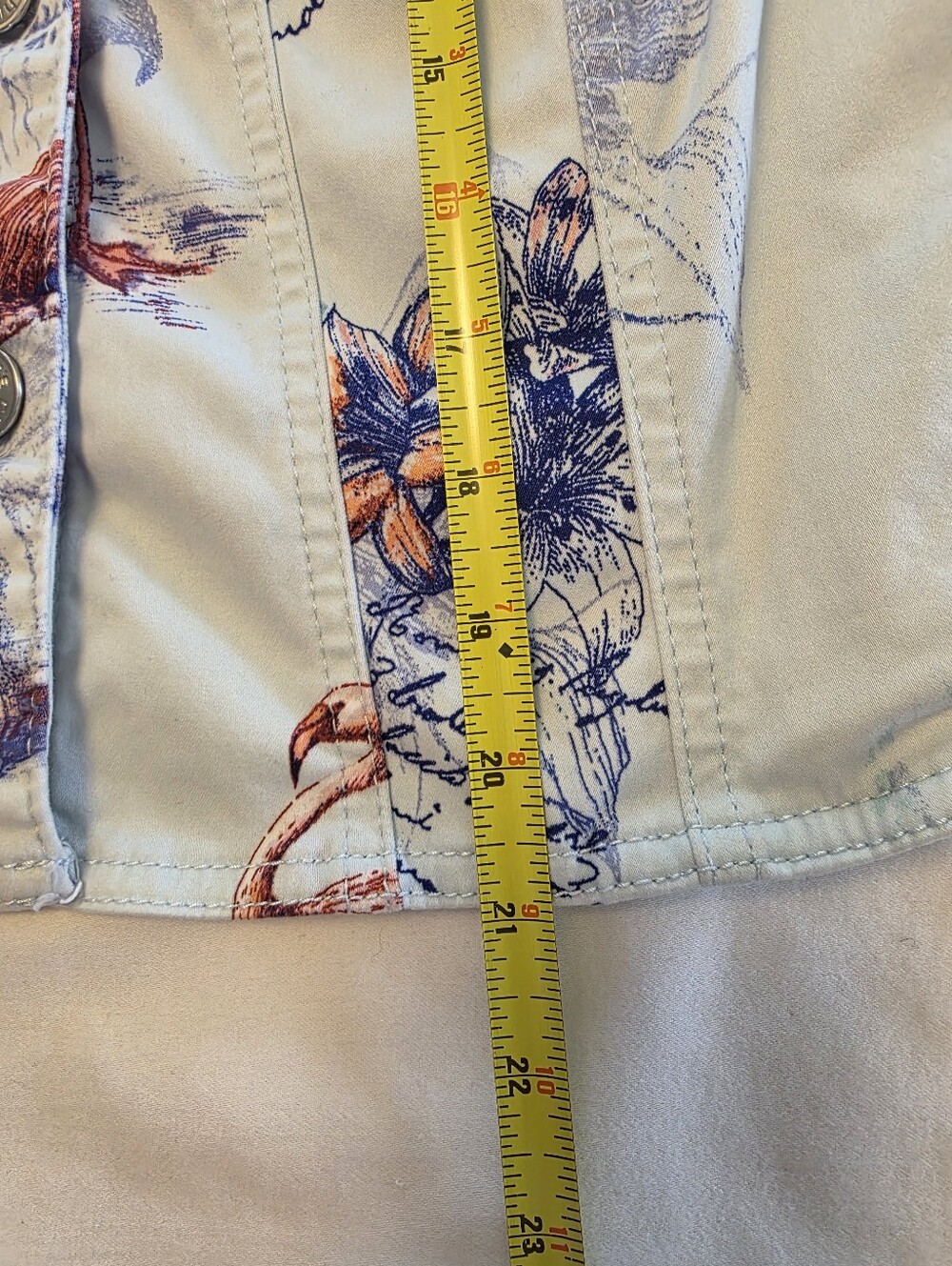 Chico's 'BON VOYAGE'Light Blue Printed Denim Jacket with Floral & Bird Motifhico - Picture 6 of 10